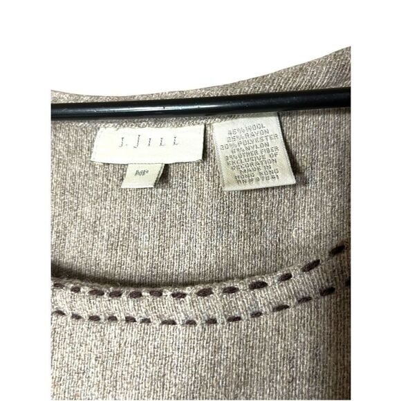 J Jill Medium Wool Dress Embroidered Hem Midi Tan Brown Modest MP - Picture 4 of 7
